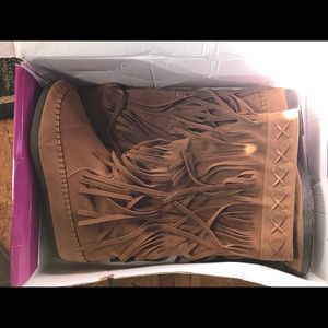 Brown fringe boots